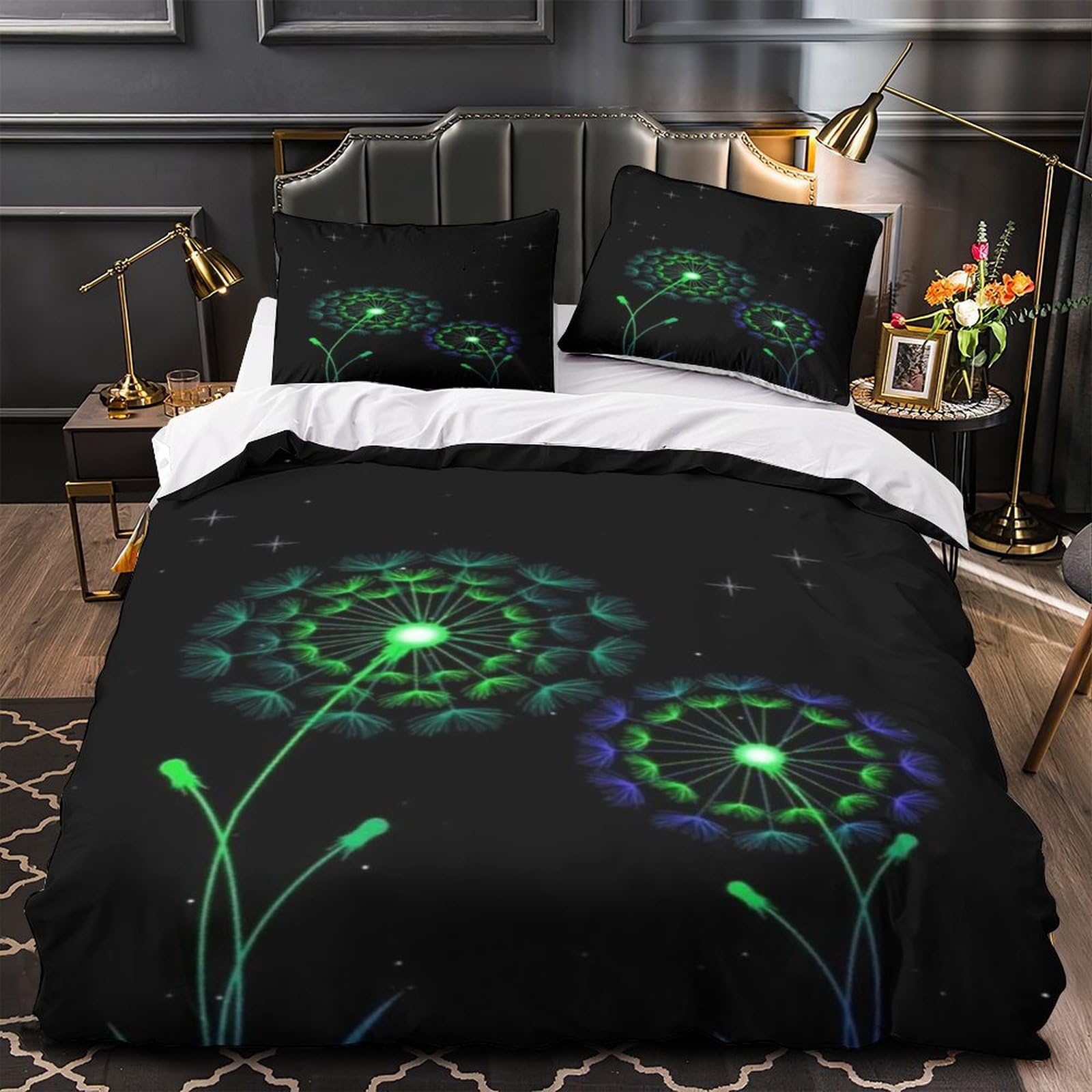 MXRMXR Dandelion Comforter Cover 3D Print Bedding Set 3 Piece Set Duvet Cover Set Bedspread Cover with Pillowcase Soft Microfiber Quilt Cover Single（140x200cm）