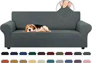 KEKUOU Stretch Sofa Cover Slipcover ,Couch Covers for 3 Cushion Couch Sofa (78"-94") Furniture Protector 3 Seater Sofa with Elastic Bottom for Kids,Dog, Jacquard Small Checked(Large,Grey)