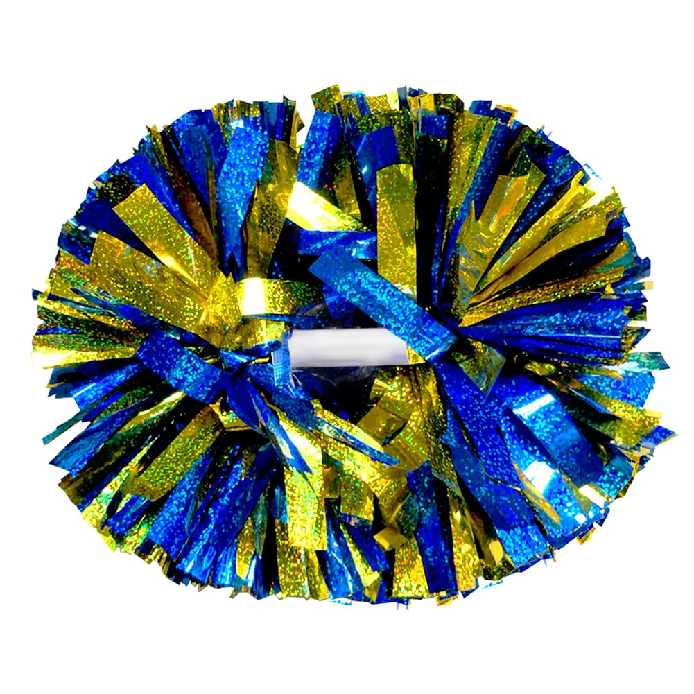 Lovecheer 2PCS Metallic Holographic Cheerleader Pom Poms with Baton Handle Professional Cheerleading Pom Poms for Sports Team Spirit Party Daily