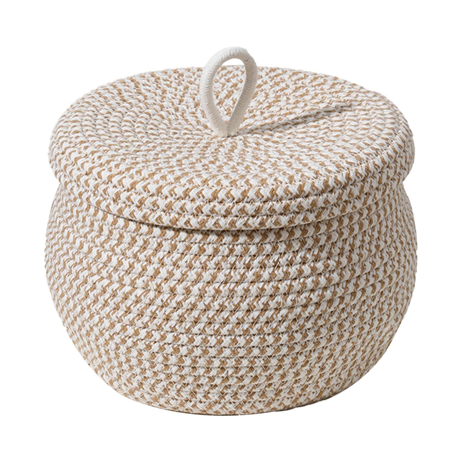 Cesta de cuerda de algodón de 21 cm con tapa para eliminar el desorden del escritorio