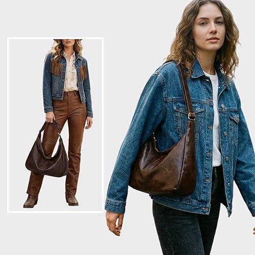 Vista 2 de Bolso de hombro holgado de cuero vegano para mujer, bolsos cruzados suaves a la moda, elegantes bolsos de mano para uso diario Café