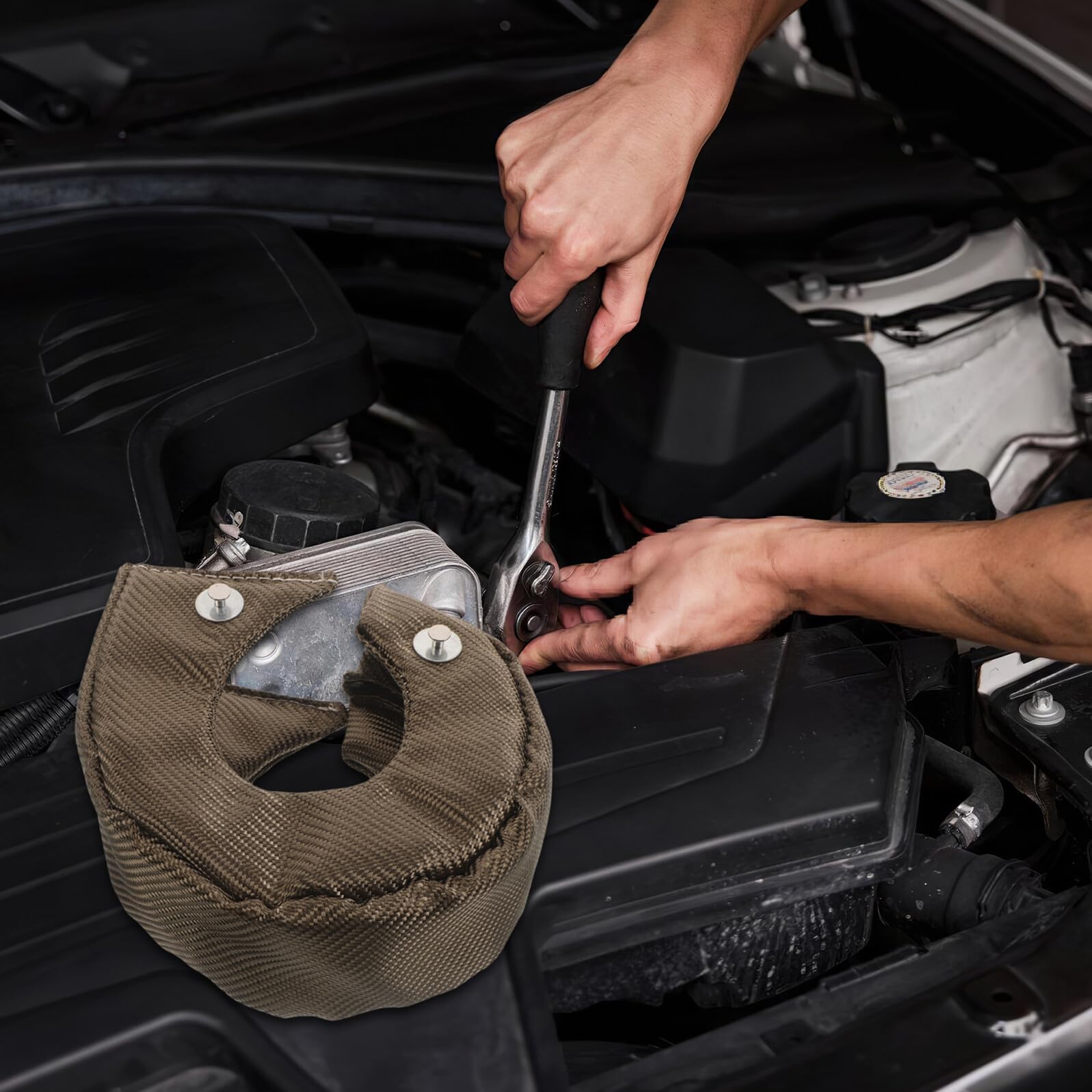 ORFOFE Copertura Motore Turbo Blanket T3 Scudo Termico Resistente Alte Temperature, Protezione Turbocompressore per Motori Diesel, Riduzione Rumore e Sicurezza Motore Automobili