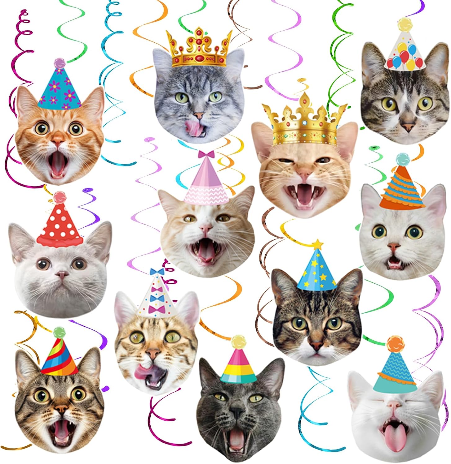 30 PCS Cat Theme Hanging Swirls Decorations Pre-Strung Kitten Birthday Party Decorations Pet Cats Hanging Cutouts Ceiling Streamers for Kids Baby Shower Cats Lovers Pet Birthday Party Decor