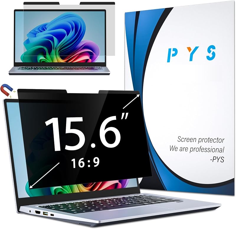 Filtru de confidențialitate magnetic PYS pentru laptop, 15,6 inchi, 16:9, anti-lumină albastră și antireflex, detașabil, compatibil cu Lenovo