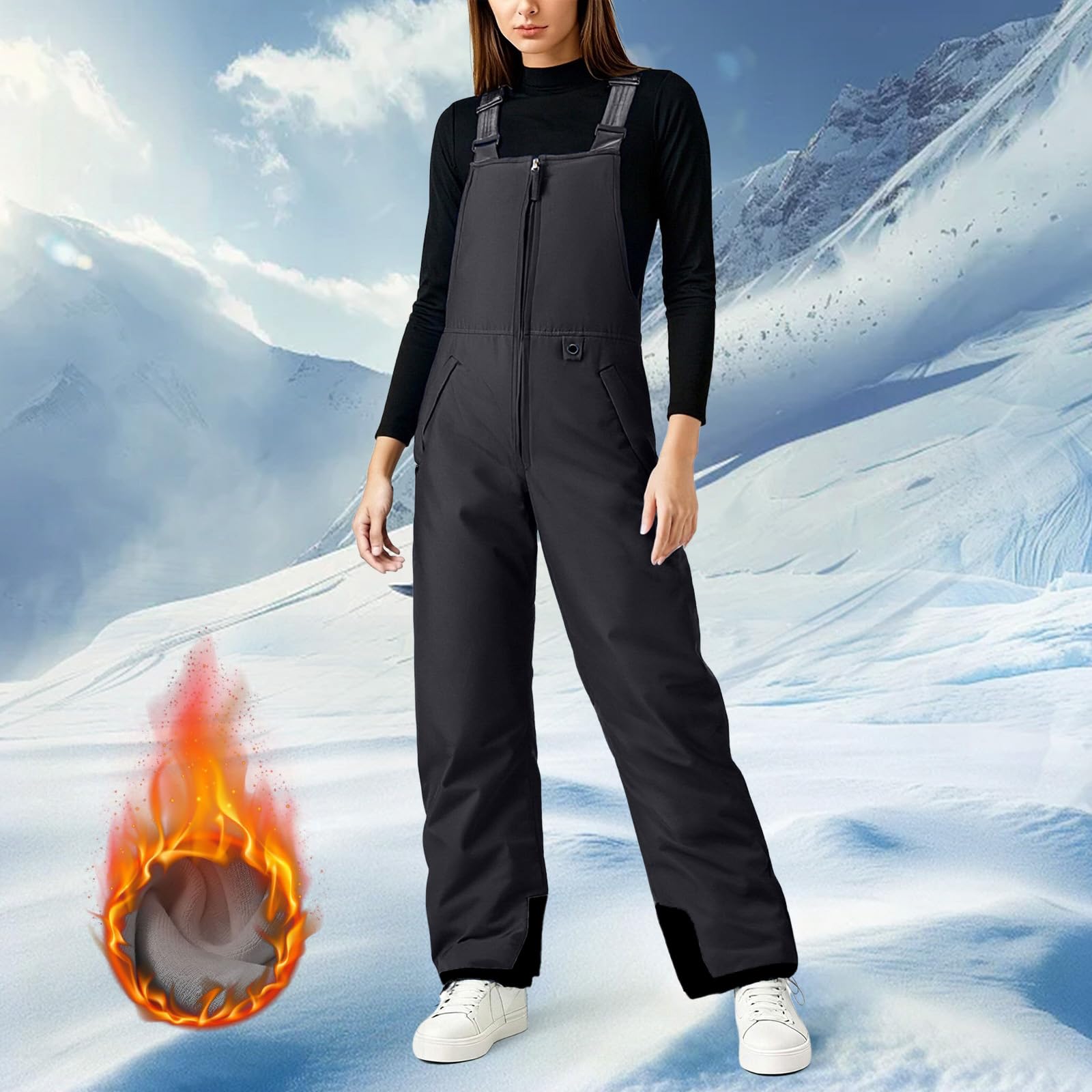 Generisch Schneehose Damen Wasserdicht Hosenträger Skihose Dicke Thermo Atmungsaktiv Wanderhose Wasserdicht Winter Snowboardhose Frauen Einfarbig Softshellhose Warme Gefüttert Thermohose
