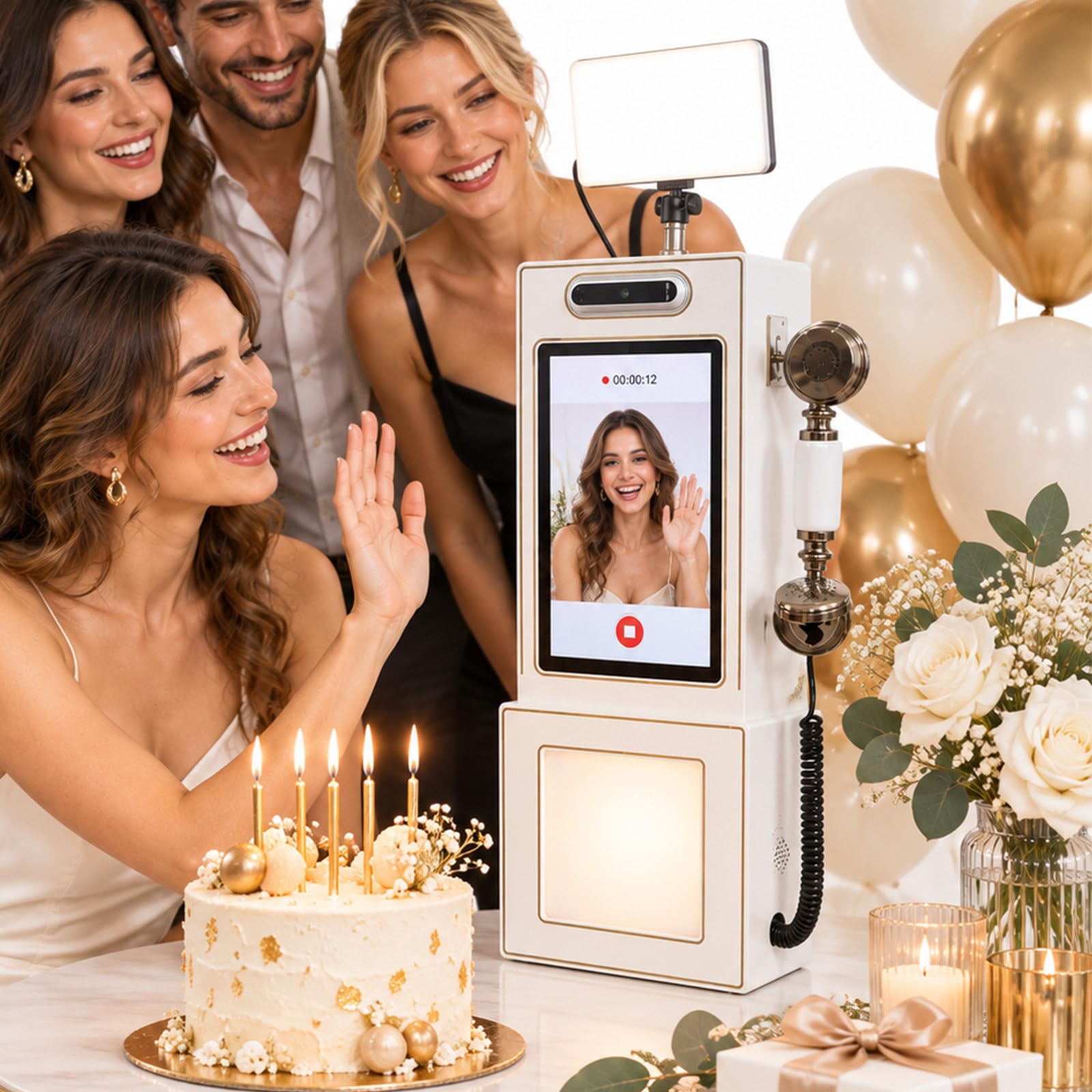Téléphone Vintage Livre d'or Mariage, Livre d'or Audio et vidéo Mariage avec enregistrer/TF 64 Go/Partage e-Mail/éclairage LED, écran Tactile 10,1" téléphone vidéo Mariage