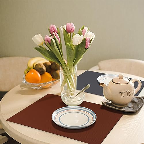 Miniatura 6 de Juego de 6 manteles individuales con posavasos de doble cara, resistentes al calor, resistentes a las manchas, manteles individuales de piel