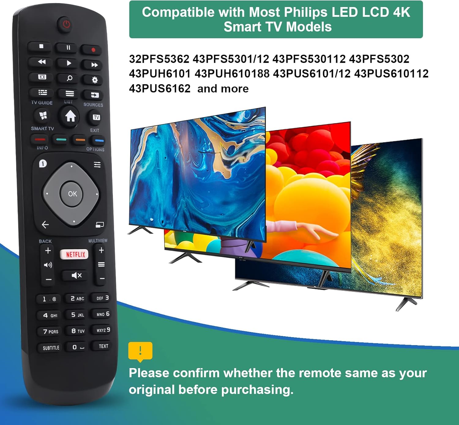 Kiorioa New Replacement Philips TV Remote Control, Philips Smart TV Remote Control for Philips