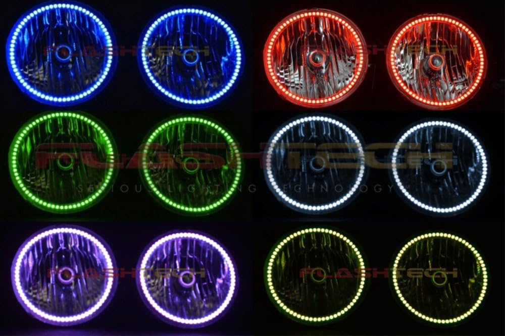 Flashtech RGB LED Halo Ring Accent Light Kit Compatible with Jeep Wrangler (2007-2017) Headlight Housings - App + RF Remote