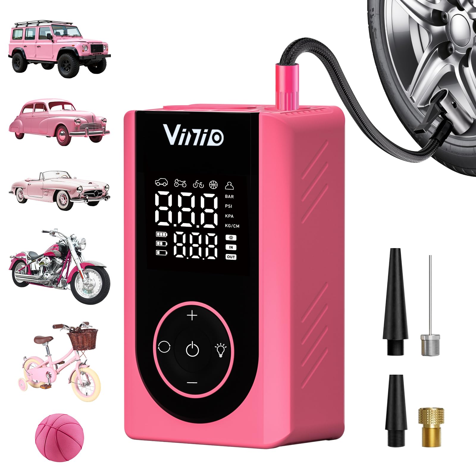 Vinid Tire Inflator Portable Air Compressor LED Digital Display Auto Shut-Off 5 Models 150 PSI Air Pump for