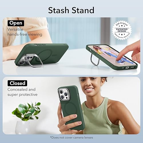 Vista 767 de ESR - Funda para iPhone 15 compatible con MagSafe, funda protectora de grado militar con soporte integrado, cubierta trasera resistente a