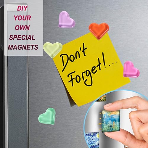 Miniatura 6 de Juego de 60 imanes para nevera, redondoscorazóncuadrados, cabujones de vidrio transparente e imanes adhesivos para nevera para manualidades, nevera,