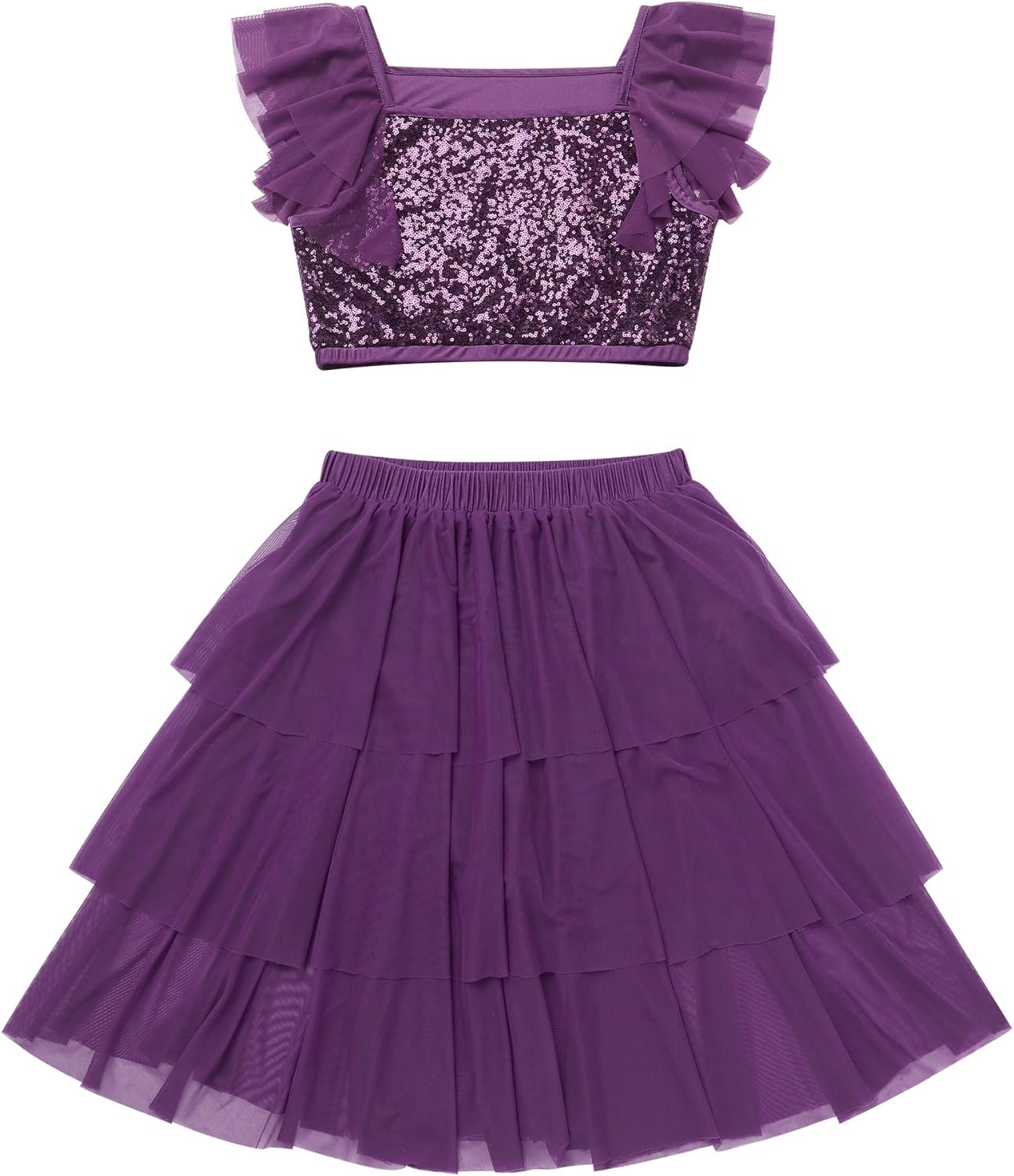 AFAVOM Women's Lyrical Dance Costume Sequin Lyrical Dress Crop Top + Skirt Lyrical Outfit Modern Contemporary Dance Costume