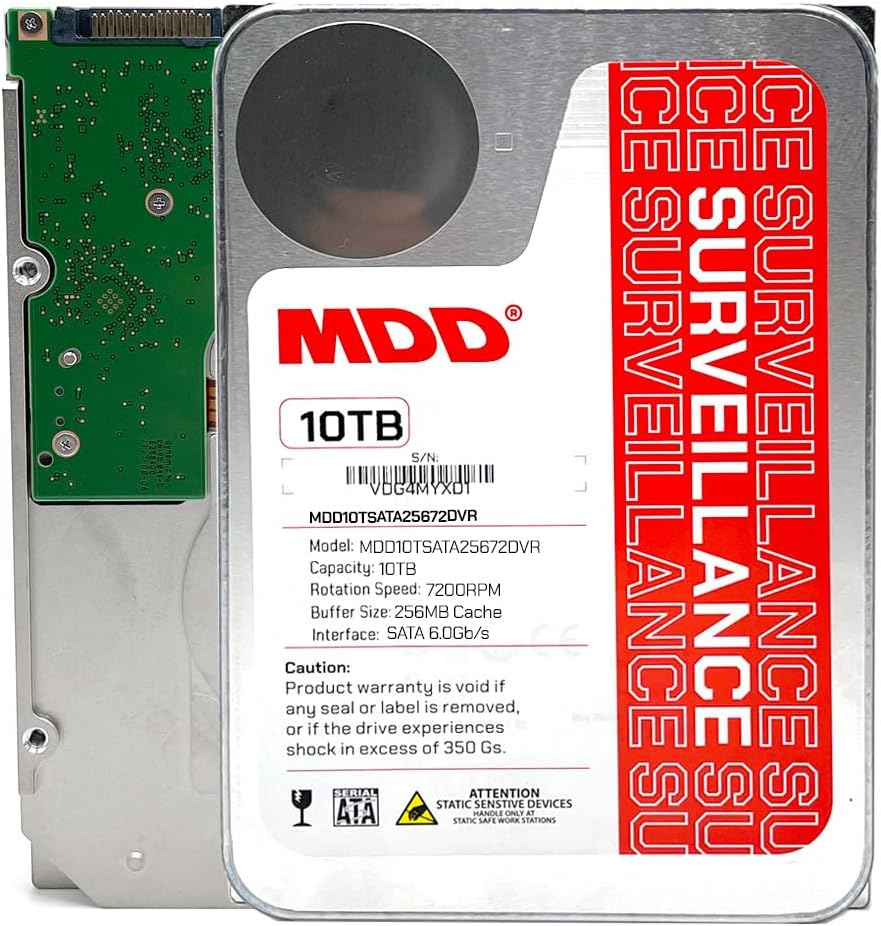 MDD (MDD10TSATA25672DVR) 10TB 7200RPM 256MB Cache SATA 6.0Gb/s 3.5-inch Internal Surveillance Hard Drive - 3 Years Warranty (Renewed)