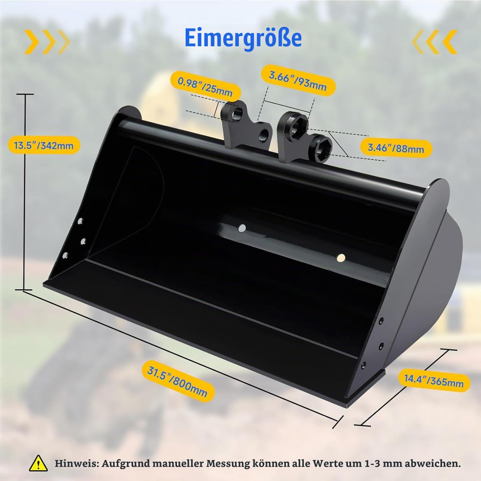Grabenräumlöffel 80 cm für Minibagger 0,8–1,8 t, zahnlos | Bolzenlänge 120 mm, Lochabstand 90 mm, Aufnahmebreite 90 mm, Bohrung Ø25 mm, Manganstahl, Versand aus DE-Lager