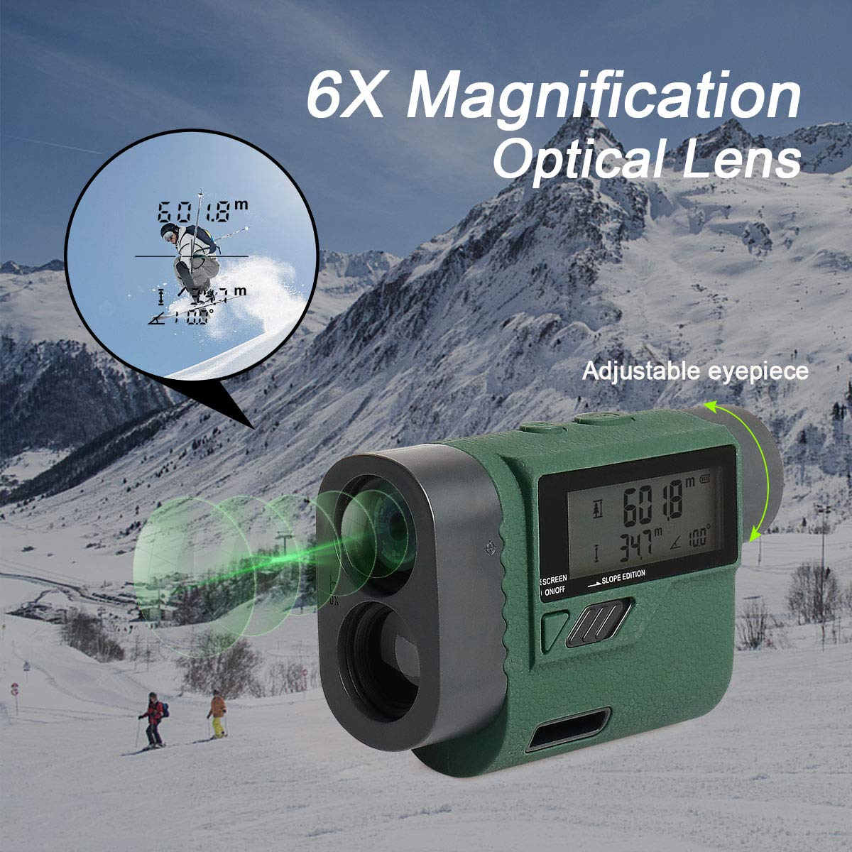 Huepar HLR1000 Pro Telémetro de golf 1100 yardas - 6X Buscador de alcance láser con trayectoria/Flagpole Bloquear/Distancia/Velocidad, caza, uso en exteriores/Distancia/Velocidad, Pantalla LCD externa