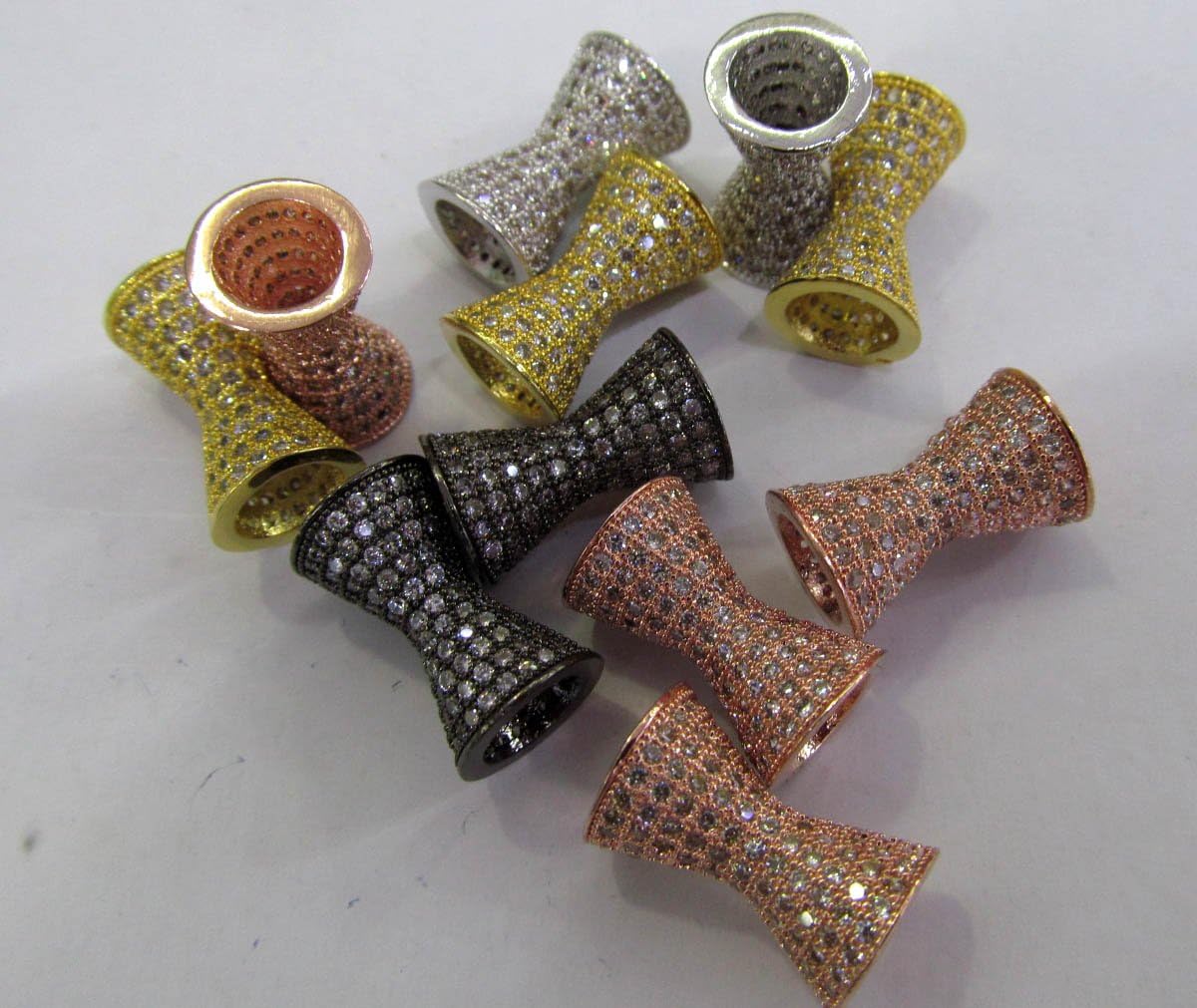 10pcs 10x20mm 24K Gold CZ,Micro Pave Set Cubic Zirconia Beads bicone Diamond Drum Speaker Gunmetal Silver Rose Gold Charm Connector