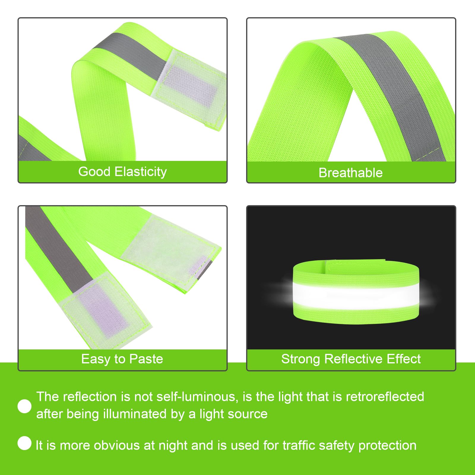 Lot de 4 bracelets réfléchissants - Équipement de sécurité - Haute visibilité - Pour la course, le vélo, le chien