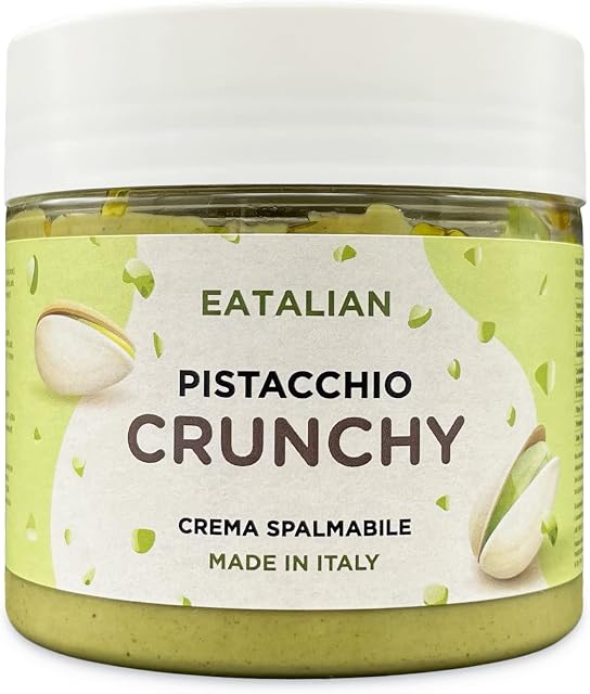 EATALIAN by AMZ BETTER Spreadable Crunchy Pistachio Cream 200 Grams, Pistachio Cream with Grains of Pistachio, Protein Paste, Sweet Taste, Ideal on Bread and for Filling Cakes, Made in Italy