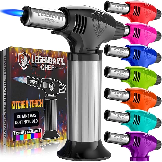 Culinary Cooking Torch - Kitchen Food Torch for Creme Brulee, Baking, Desserts and Searing- Butane Torch Lighter, Blow Torch for Cooking with Lock and Adjustable Flame (Butane Gas Not Included) Black