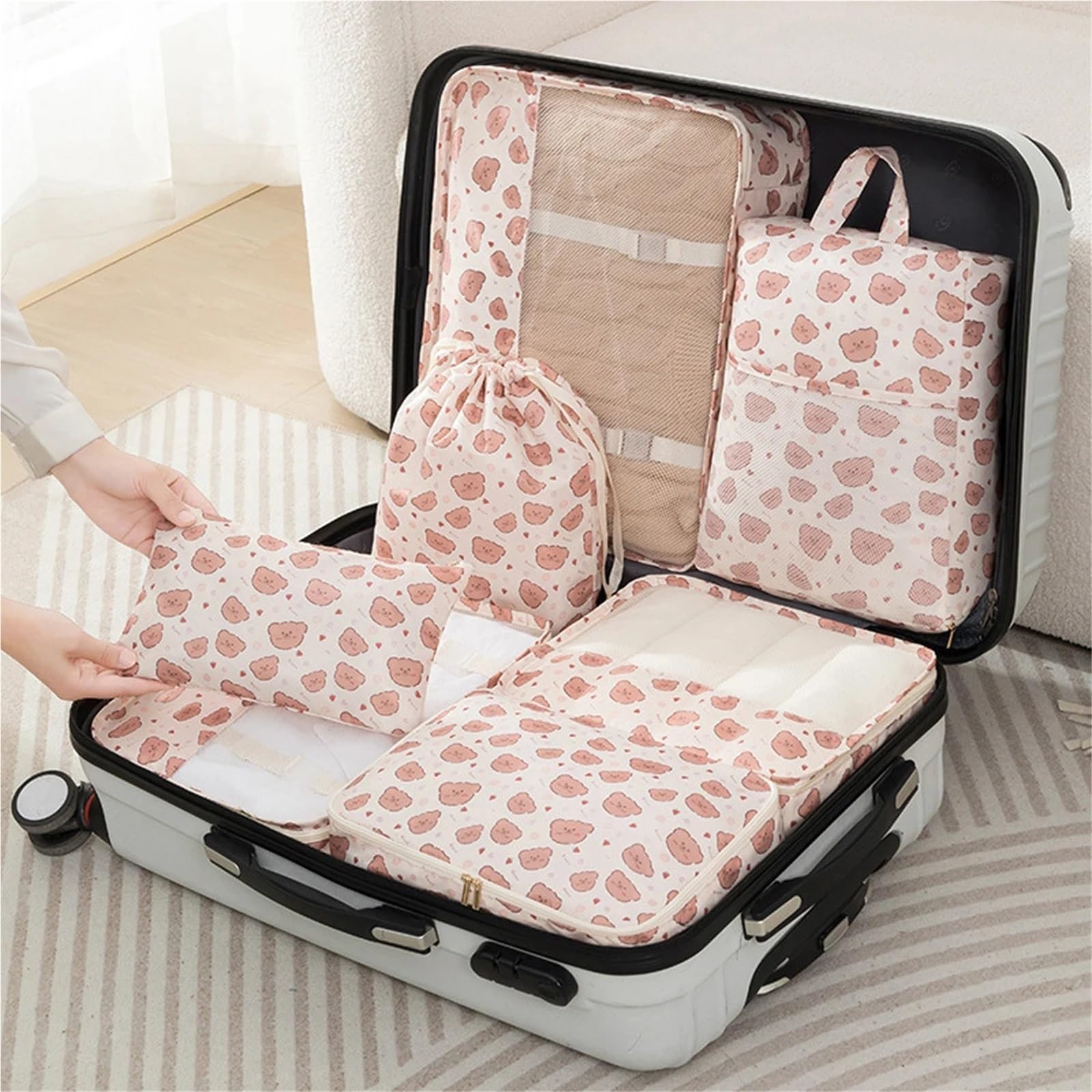 7 pezzi di cubo da viaggio for riporre vestiti, scarpe, articoli toeletta, for valigie e per Vestiti, Scarpe, Cosmetici(Bright pink)
