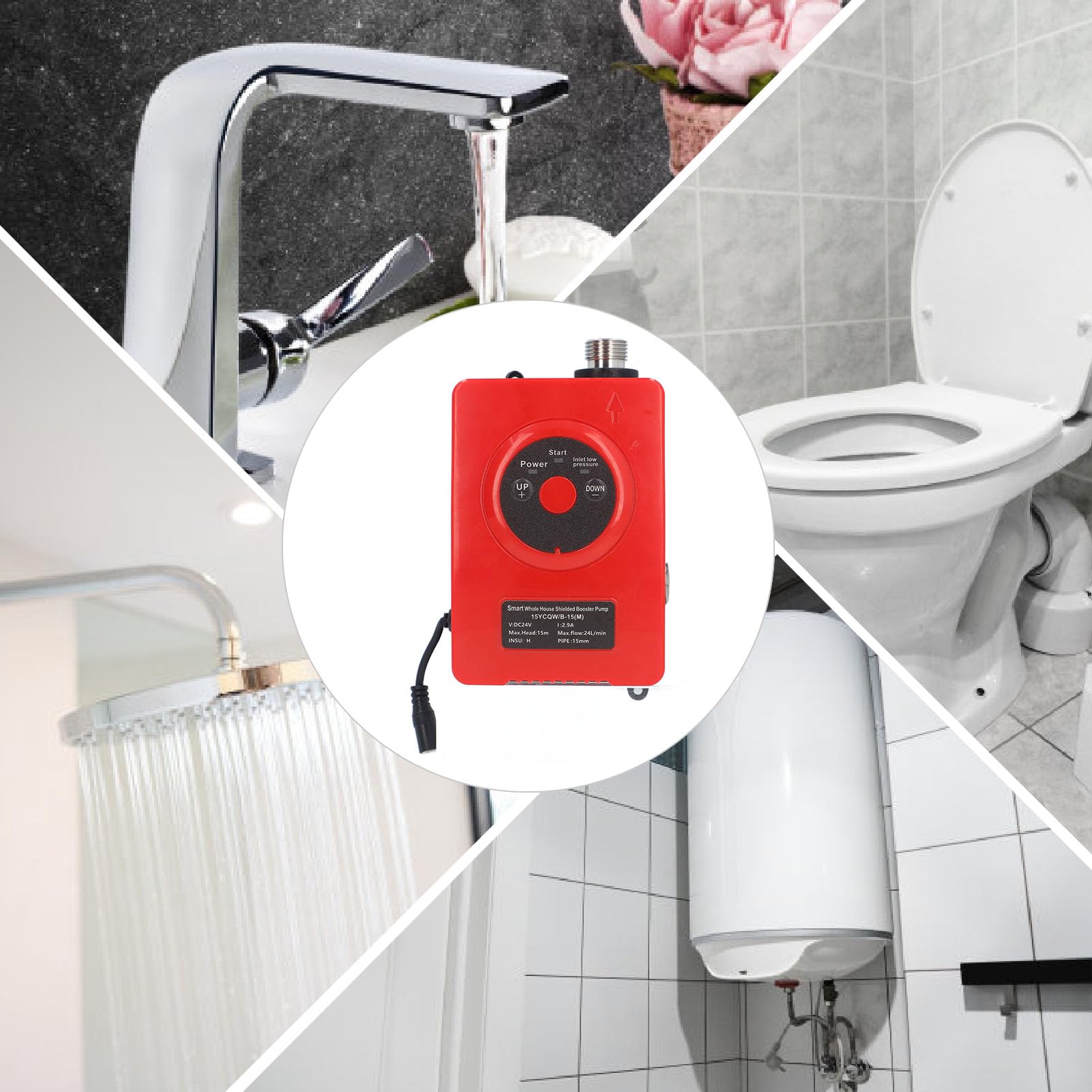 Pompa Booster per Scaldabagno 24 L/min 69 W, Pompa Booster Schermata Intelligente Pompa di Circolazione Ultra Silenziosa per L'orto