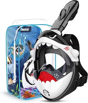 Snorkel Mask for Kids, 180  Panoramic View Full Face Diving Mask Free Breathing Snorkeling Mask, Safe, Anti-Fog, Anti-Leak Snorkel Set, Dry Top Swimming Mask Gift for Kids 4-12