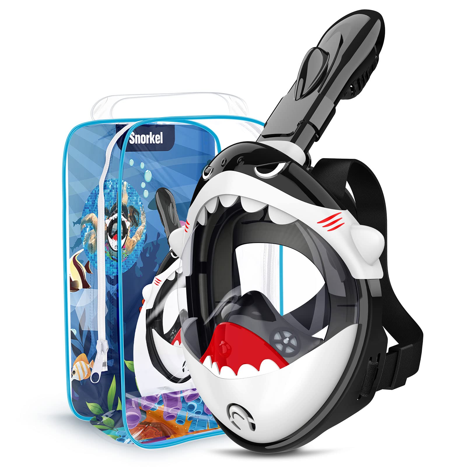 Dancial Maschera da snorkeling per bambini, 180° HD, anti-appannamento e anti-perdita, maschera integrale per bambini, maschera subacquea, maschera subacquea, set per bambini 4-12 anni