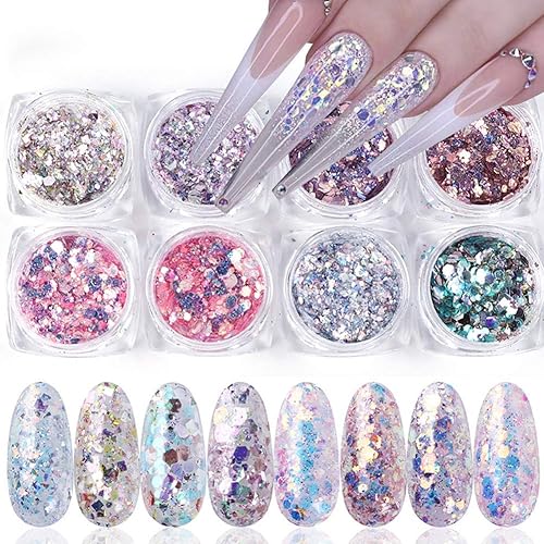 Lentejuelas holográficas para arte de uñas, uñas 3D, accesorios de arte de uñas con brillantina, polvo acrílico brillante, lentejuelas de polvo para