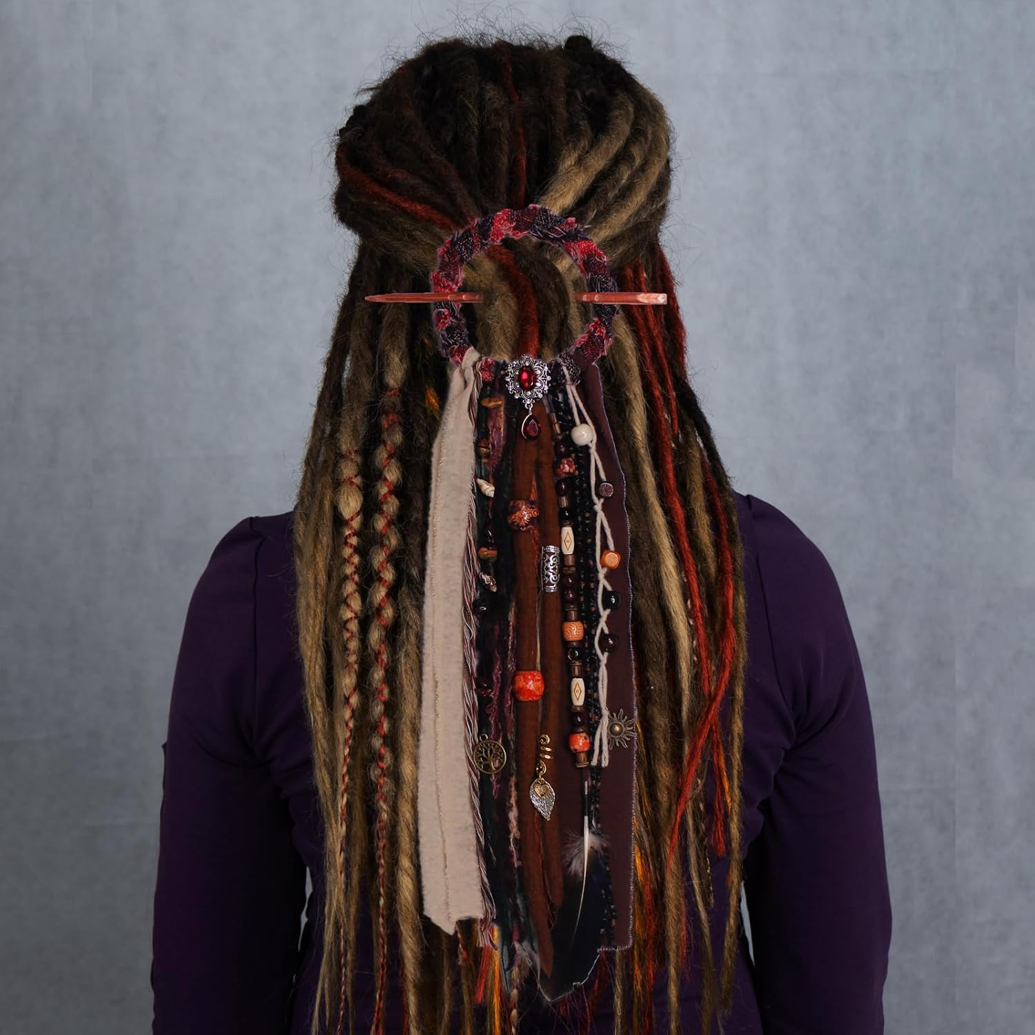 Dreadlock Hair Ties Dreadlock Accessories Dread Ties Loc Jewelry Dread Hair Clips Loc Ponytail Holders for Women and Men Dread Wrap for Dreads Braids Curls (3.5 inch / 9cm, Red)