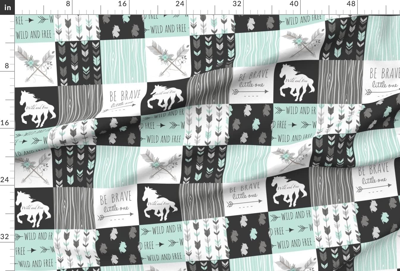 Spoonflower Fabric - Horse Patchwork Aqua Black Grey White Arrows Wild Horses Printed on Chiffon Fabric by The Yard - Sewing Fashion Apparel Dresses Home Decor