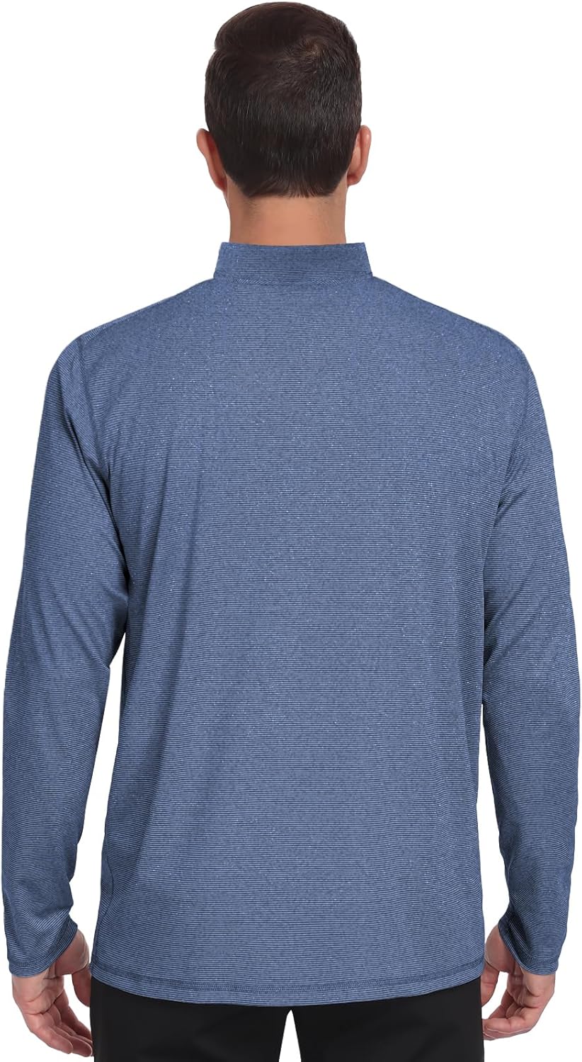 Mens Quarter Zip Golf Pullover - Long Sleeve, Striped, UPF 50+, Dry-Fit with Collar... - Image 3