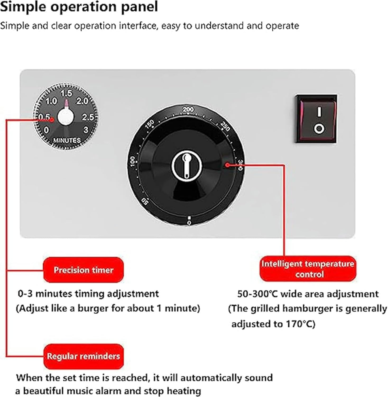 750/2000W Electric Hamburger Bun Heat-Up Machine, Automatic Hamburger Toaster, Hamburger Heating Machine with Non-Stick Pan (Size : Large), 20240106