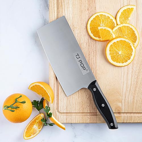 Miniatura 50 de TJ POP Cuchillo de chef chino, cuchillo de acero inoxidable de 7.5 pulgadas con mango ergonómico, cuchillo de cocina ultra afilado para el hogar