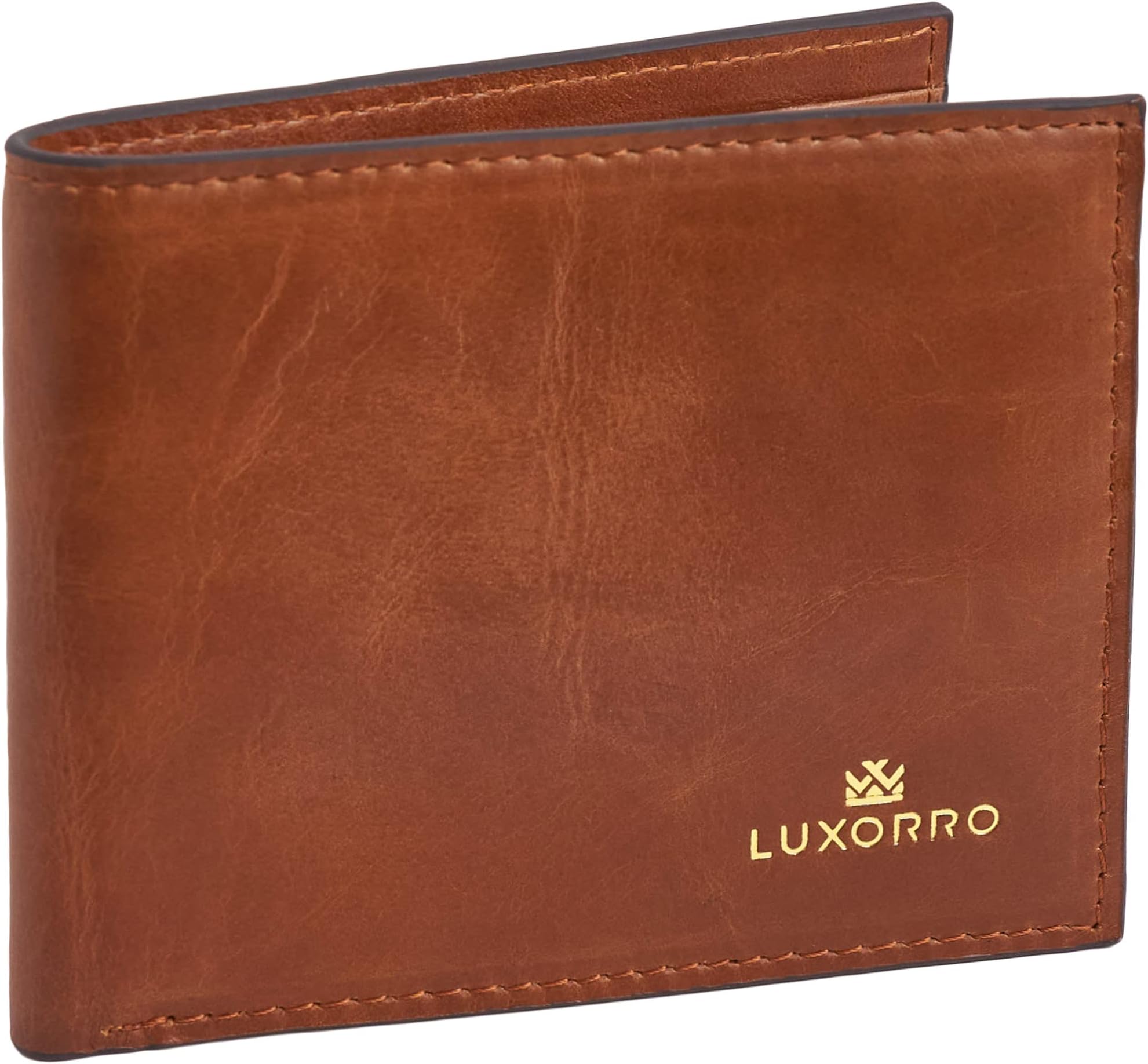: Luxorro Full Grain Leather Wallet for Men: Brown, 6 Card slots, Slim Billfold, Coin Pocket with a Gift Box, Brown, Medium, Classic