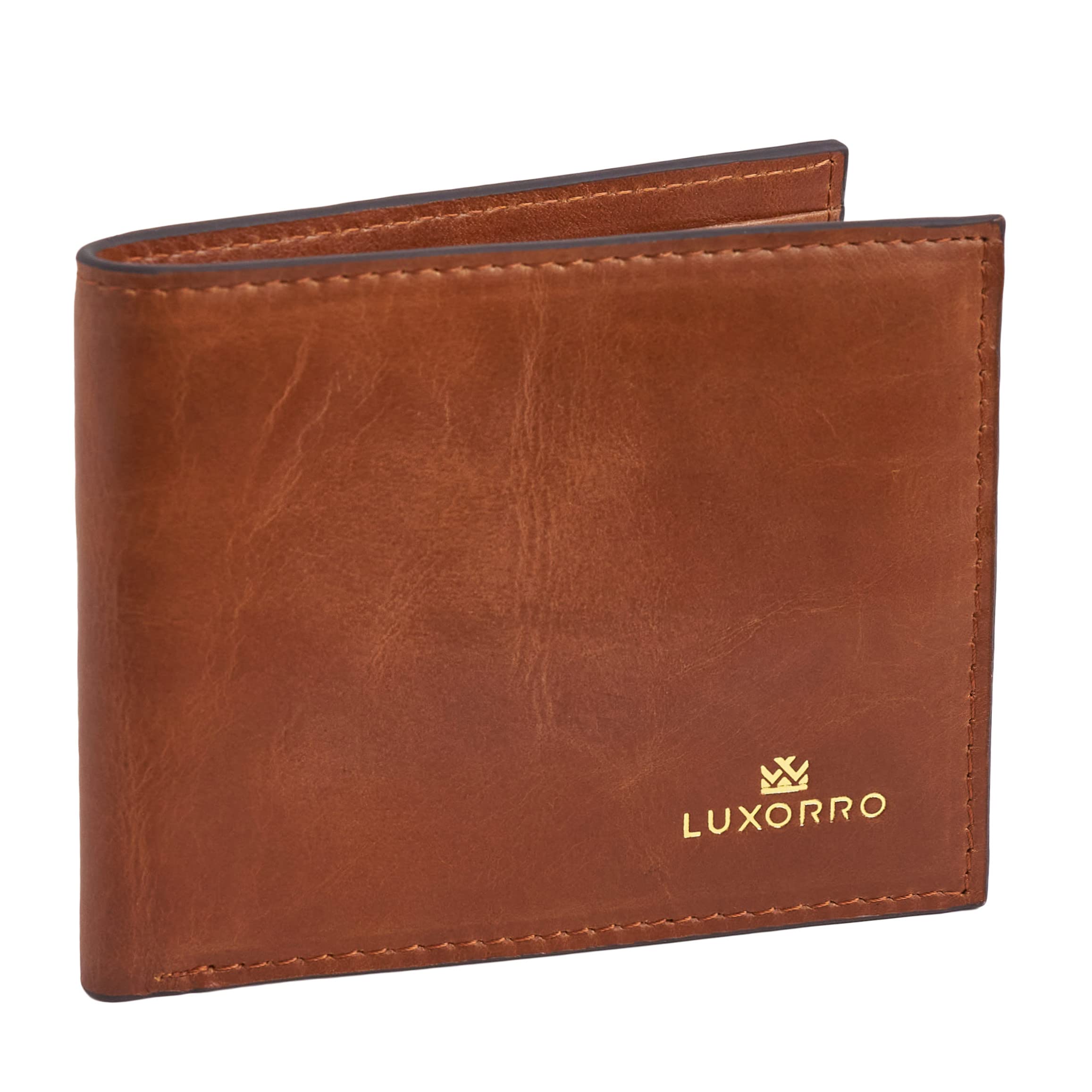 : Luxorro Full Grain Leather Wallet for Men: Brown, 6 Card slots, Slim Billfold, Coin Pocket with a Gift Box, Brown, M, Slim Wallet