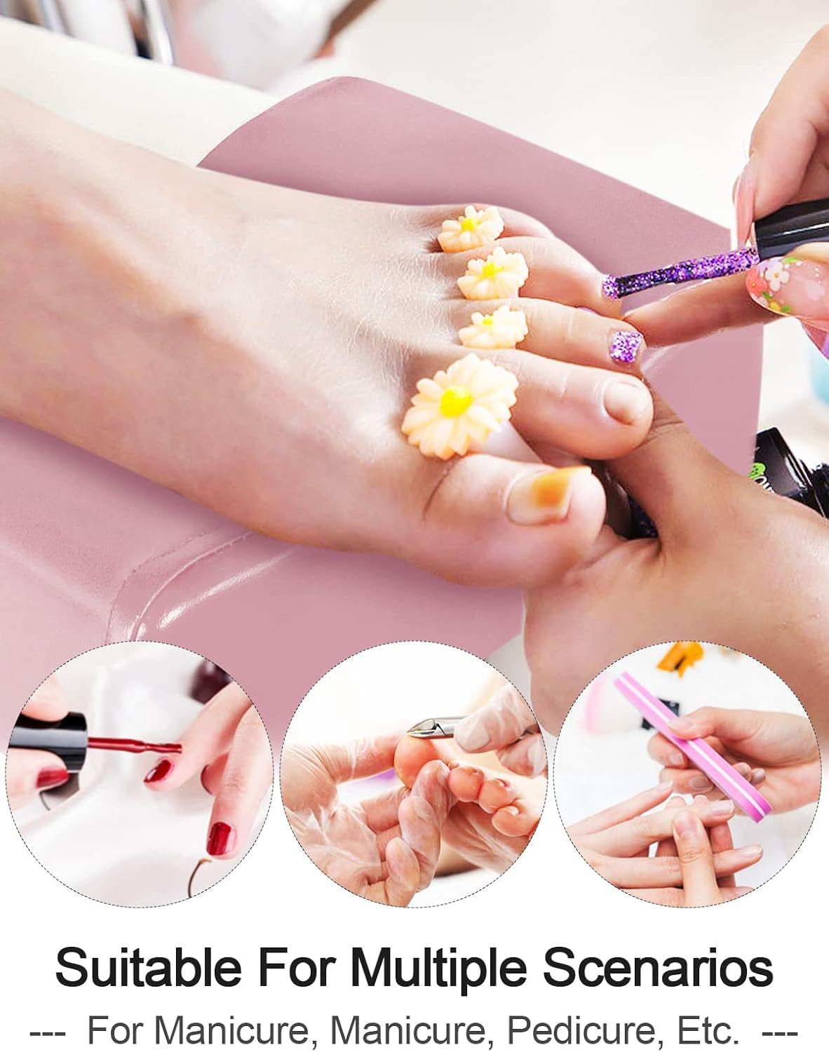 EBANKU Reposapiés para pedicura, taburete de salón, spa, belleza, pedicura para el hogar, altura ajustable del asiento, equipo de uñas (rosa)