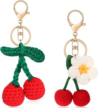 Neptniopllab Hand-Knitted Strawberry Keychain - 2 Pack, Red & Pink, With Carabiner For Bag Or Keys - View #7