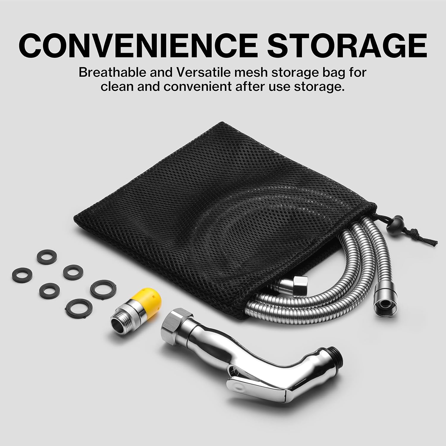 57 inch RV/Camper Flexible Holding Tank Cleaner with 6-Hole Rotary Spray Nozzle, Control Handle, and Powerful Hexagonal Water Jet for Black Tank Treatment. US Garden Hose Thread Compatible