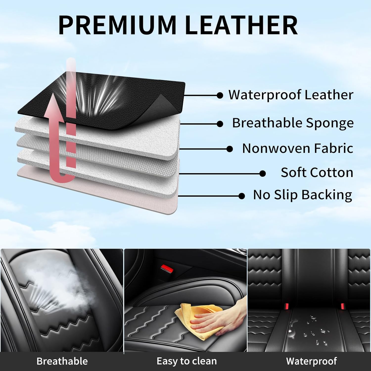 4Runner Car Seat Covers Custom Fit for Toyota 4Runner 2003-2026, Premium Full Coverage Leather Automotive Seat Protectors, All Seasons Waterproof Breathable, Airbag Compatible (Full Set, Black)