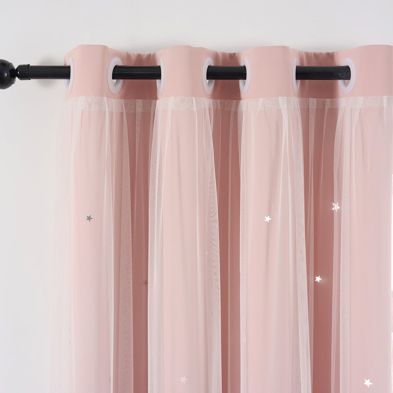 Star Cutout Light Pink Curtains Blackout Bedroom 4 Panels 52x84 Inches Long