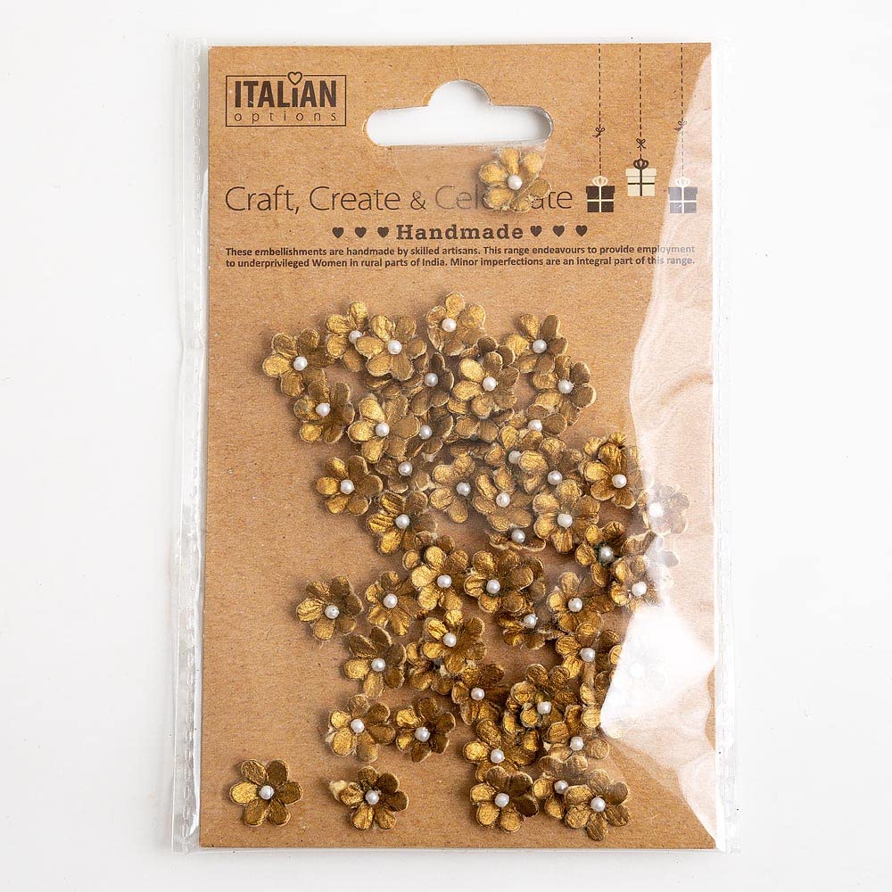 1cm Mini Metallic Paper Craft Flowers - Gold (Pack of 60)