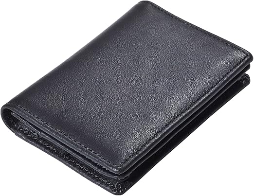 RFID Genuine Leather Bifold ID/Business Credit Card Case Holder for Men Slim Front Pocket Wallet Button