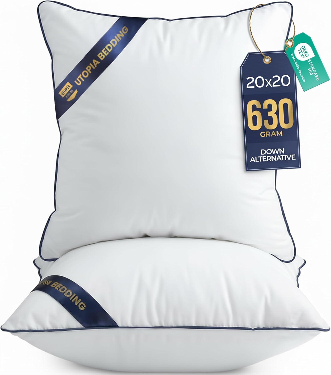 Utopia Bedding Throw Pillow Inserts (Pack of 2, White), 20 x 20 Inches Decorative Indoor Pillows for Sofa, Bed, Couch, Cushion Sham Stuffer