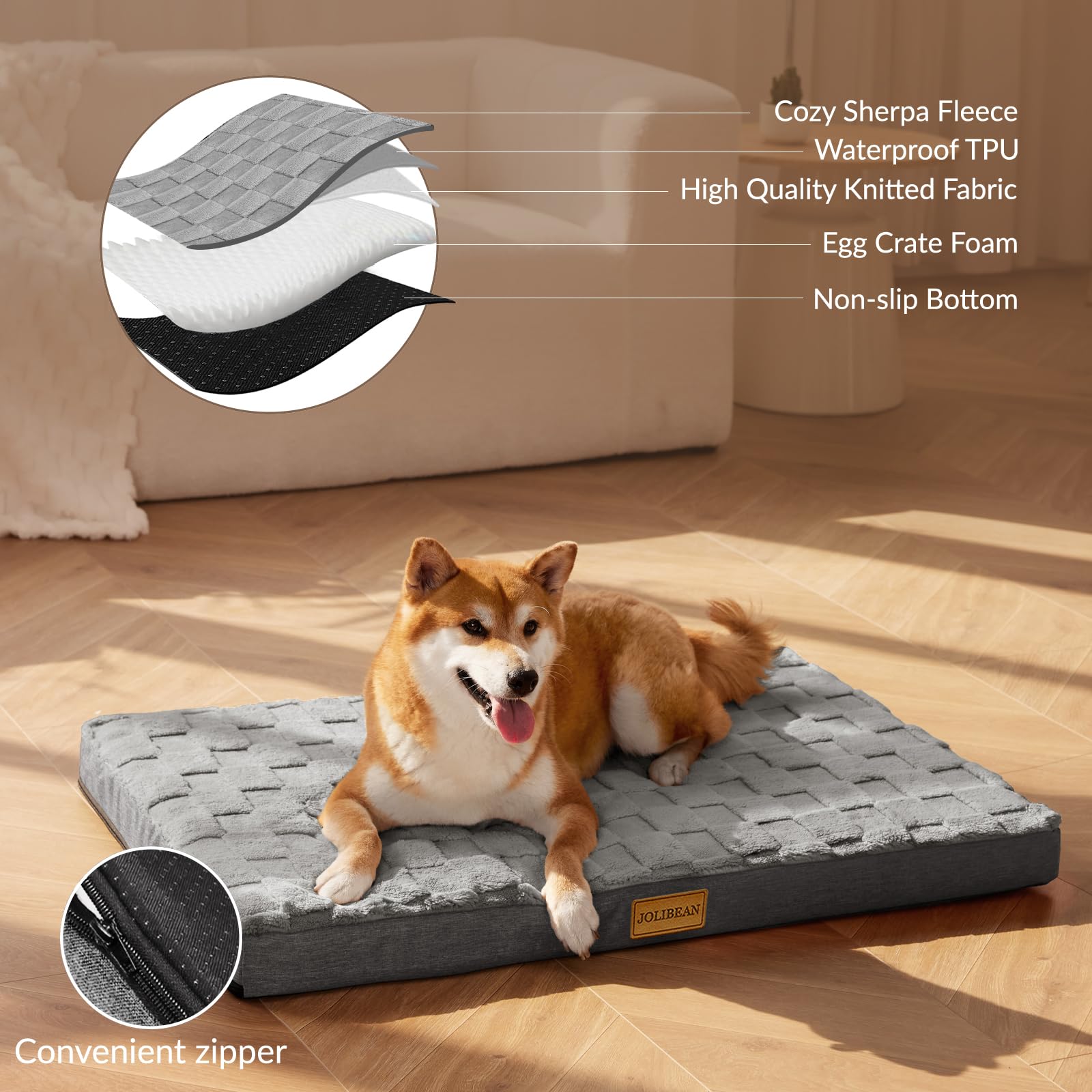 Panier Chien Grande Taille Orthopédique, Lit Matelas pour Chien avec Motif Damier, Lavable en Machine, Coussin Déhoussable, houssable Imperméable, Base antidérapante, 91x61cm, Gris