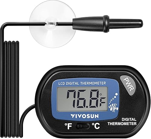 VIVOSUN Termómetro digital LCD para acuario, tanque de peces, temperatura de terrario de agua con ventosa para tortuga, paquete de 1
