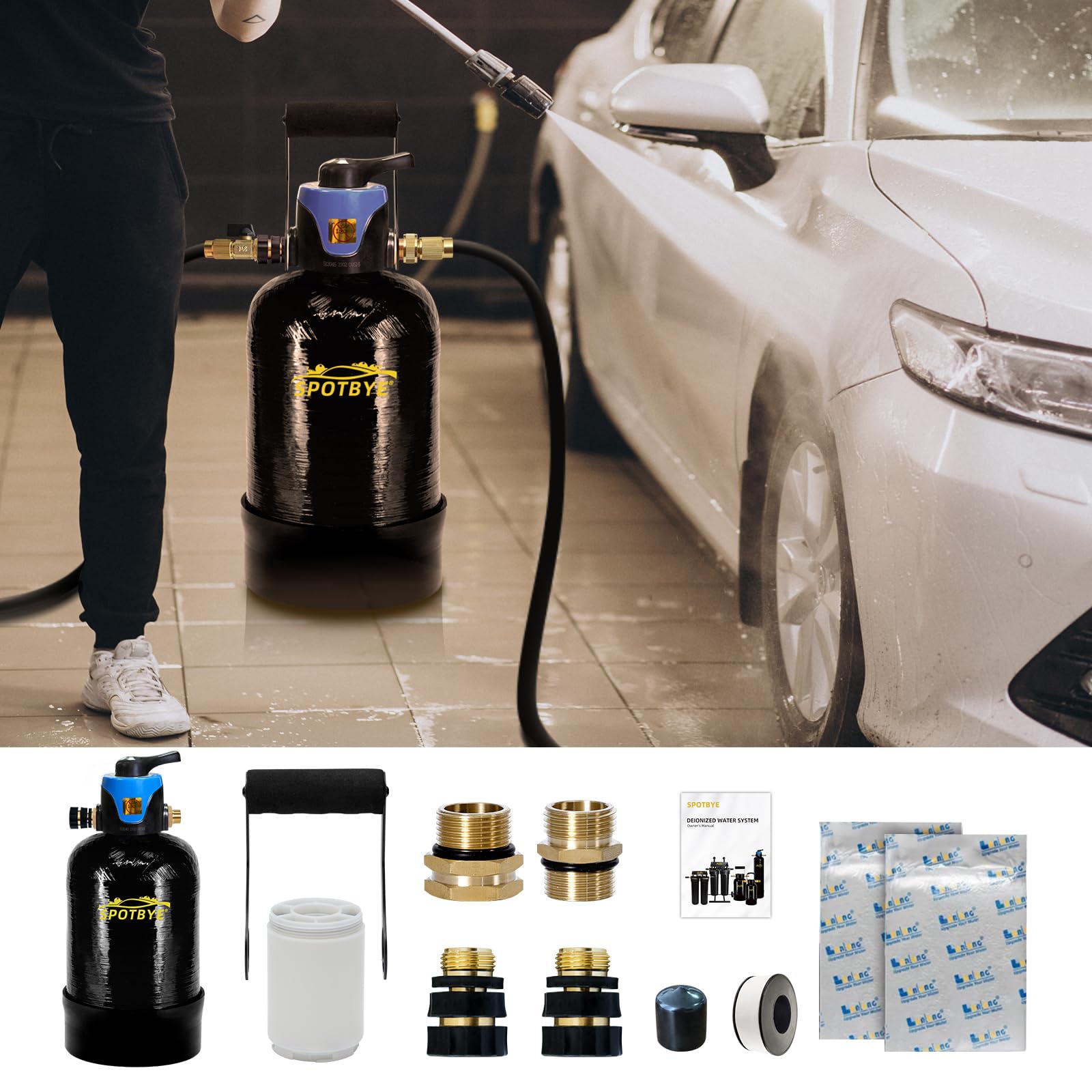 Filterelated Sistema de agua sin manchas para lavado de automóviles, sistema de agua desionizada, sistema de filtro de agua DI de resina de 10 litros con prefiltro y derivación integrados, sistema de
