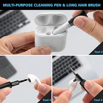 ECASP Cleaner Kit for AirPod,Multi-Tool iPhone Cleaning Kit,Cell Phone Cleaning Repair & Recovery for iPhone & iPad(Type C)Charging Port,Lightning Cables&Connectors,Easy to Store & Carry Design,Black