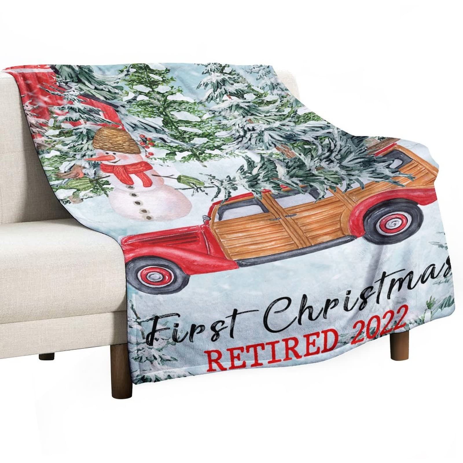 Coperta morbida e confortevole per il primo Natale in pensione 2022 Coperte di flanella Natale Nero Pupazzo di neve Camion Fattoria Coperta di Natale Divano Gettare Coperta soffice 150x200cm