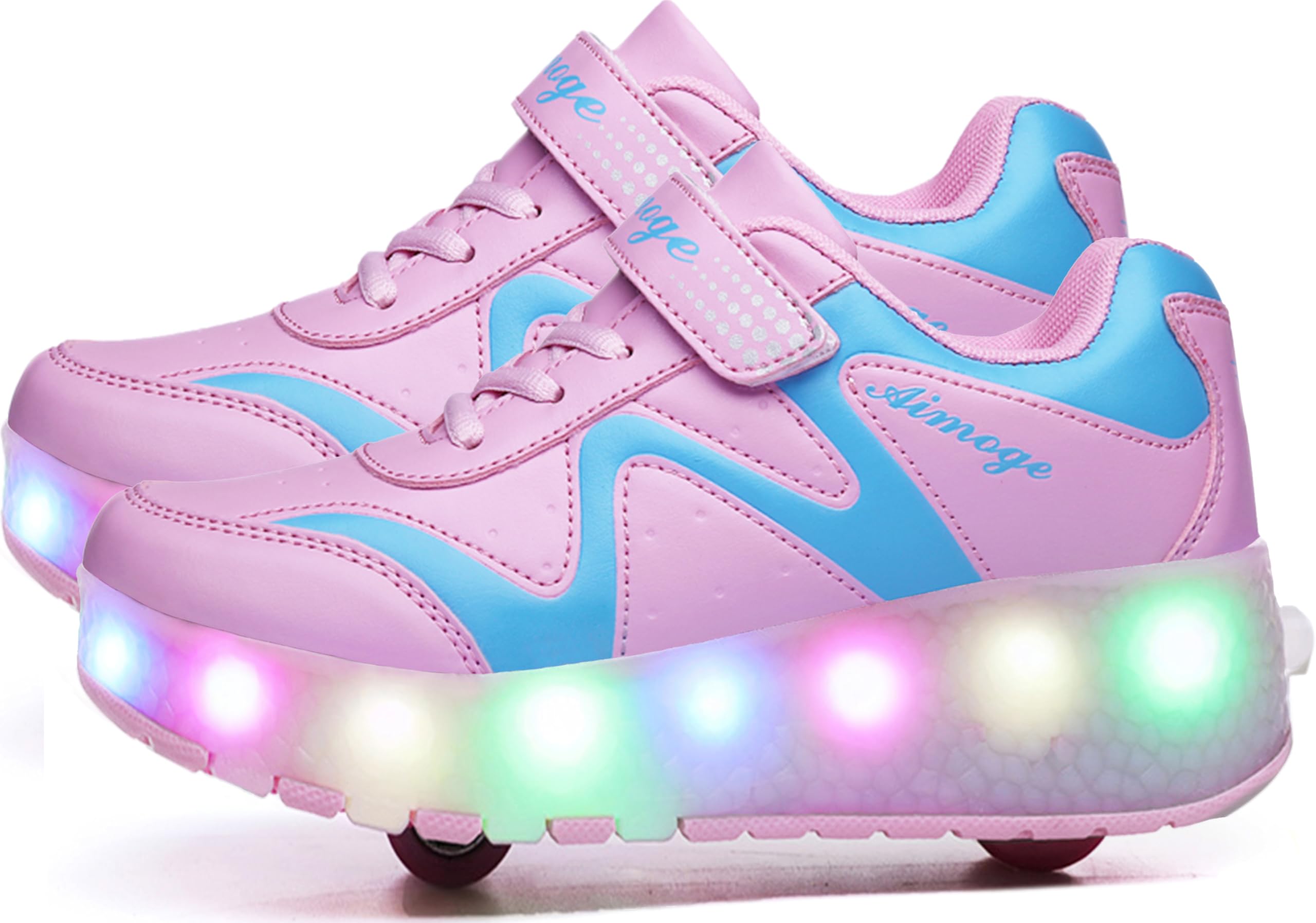 Aikuass USB Chargable LED Light Up Roller Shoes Wheeled Skate Sneaker Shoes for Boys Girls Kids